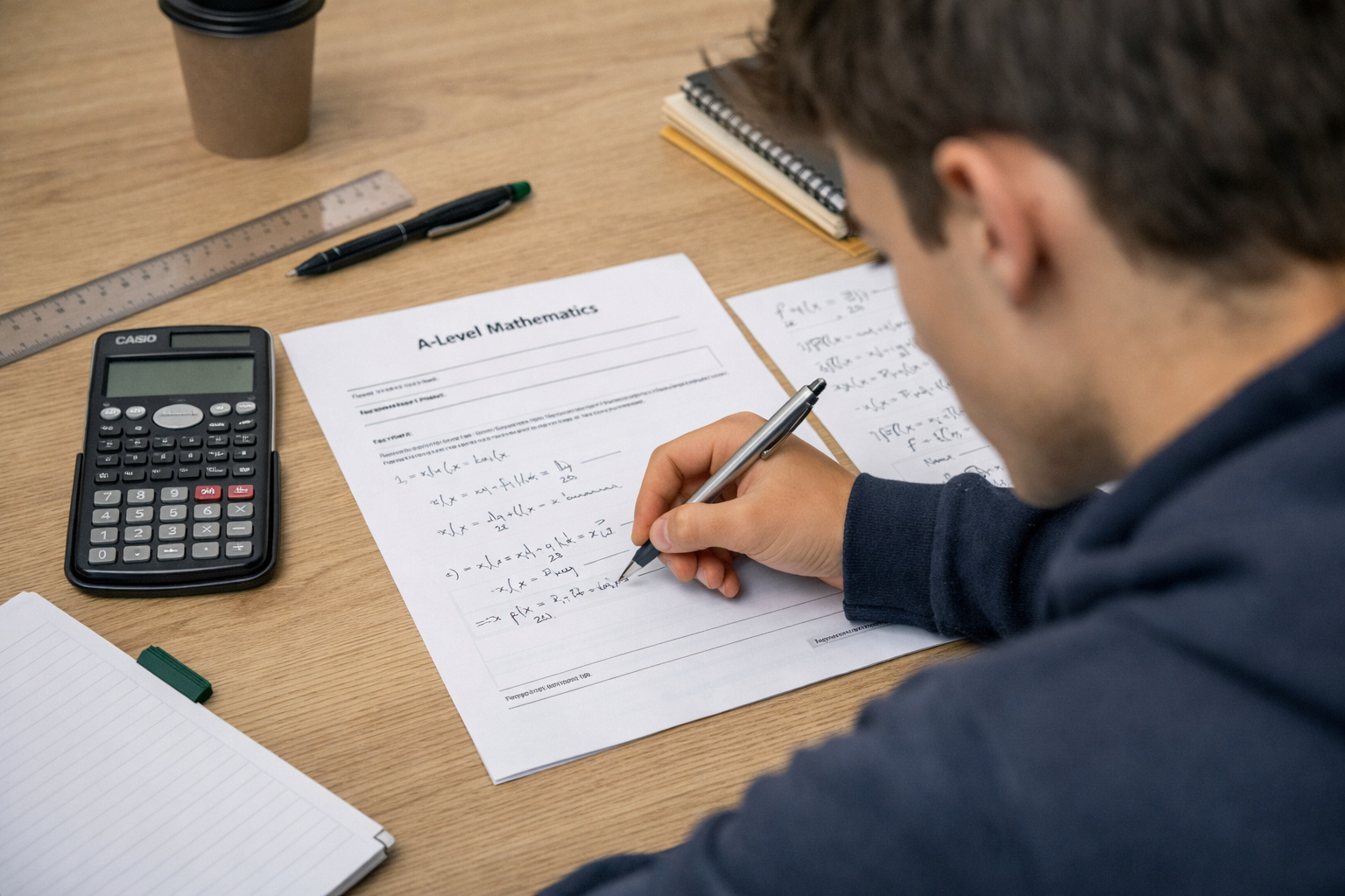 student working on a maths paper