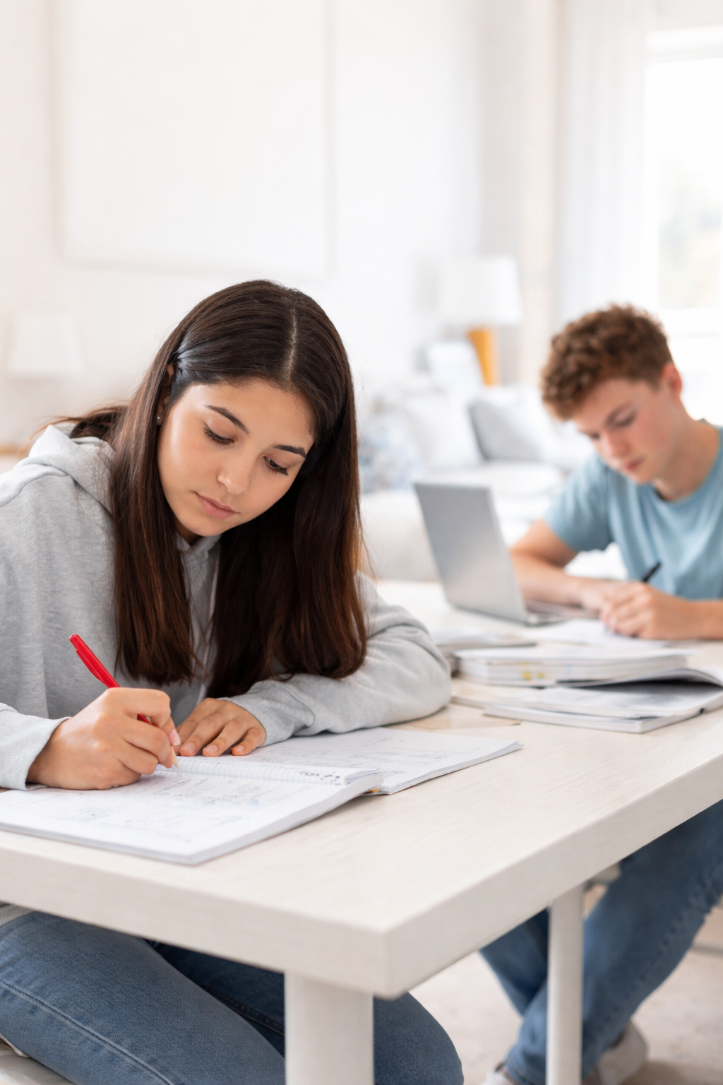 students focused working