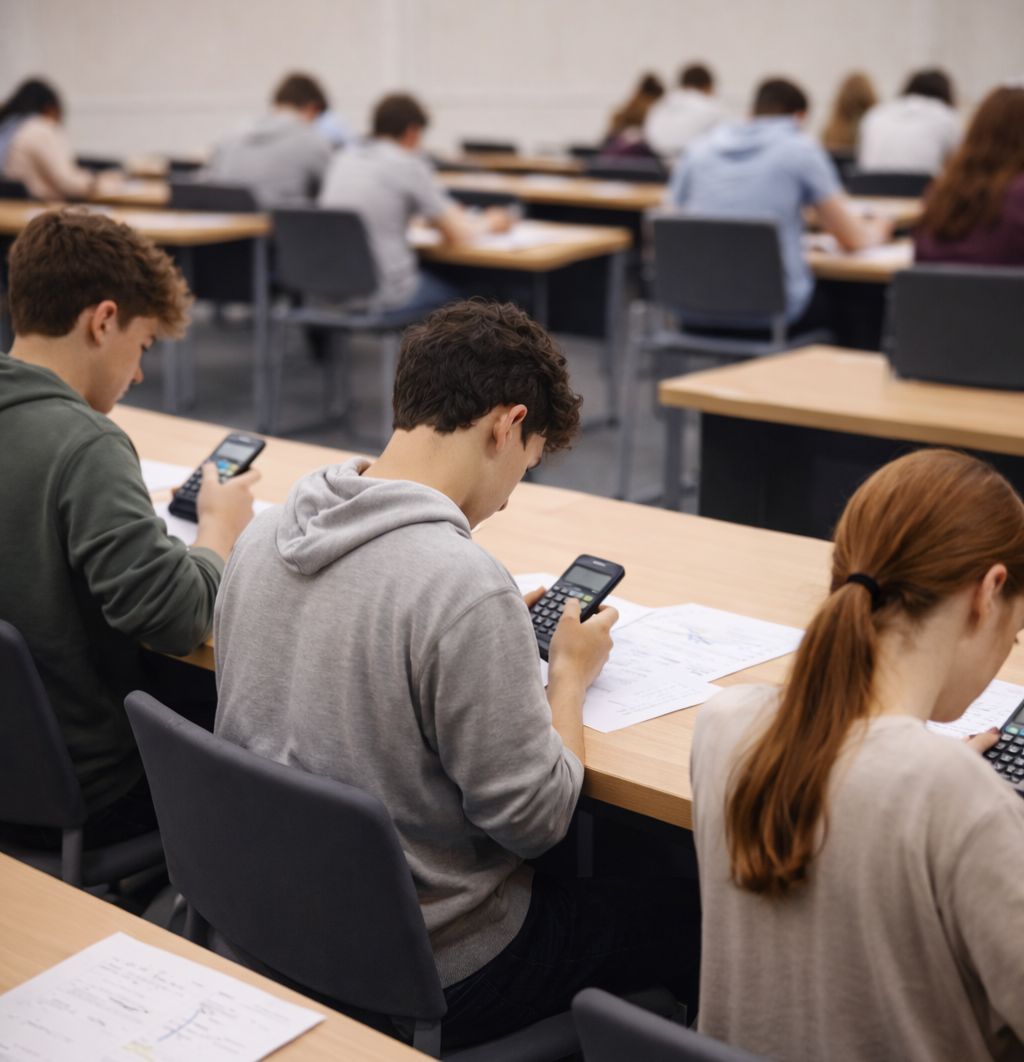 students sitting maths exam